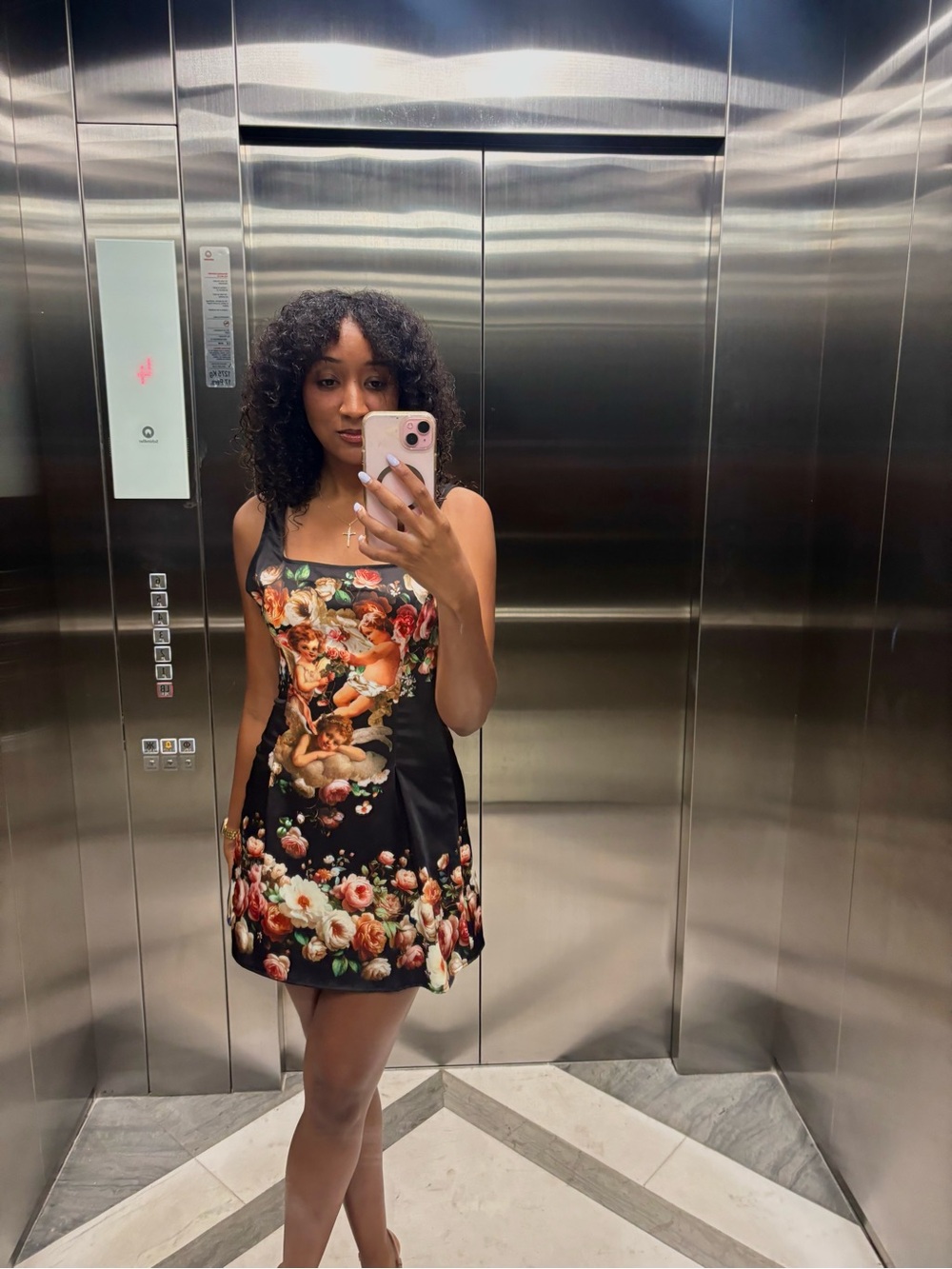 Urban Outfitters Black Floral Cherub Mini Dress